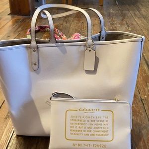 White Reversible Leather Coach Tote